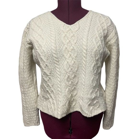 Paul James Vintage Womens 100% Wool Chunky Cable Knit Sweater Size L Fisherman - Picture 1 of 15